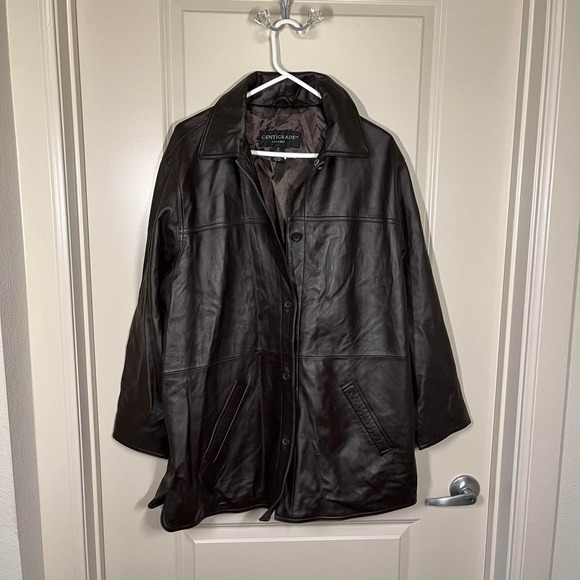 Dark Brown Leather Button Down Collared Jacket Centigrade Leather Size 1X - Picture 1 of 2